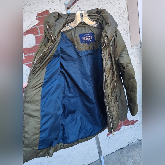 NWOT small jacket army olive green DUCK DOWN puffer jacket gold zipper hooded - Picture 10 of 16
